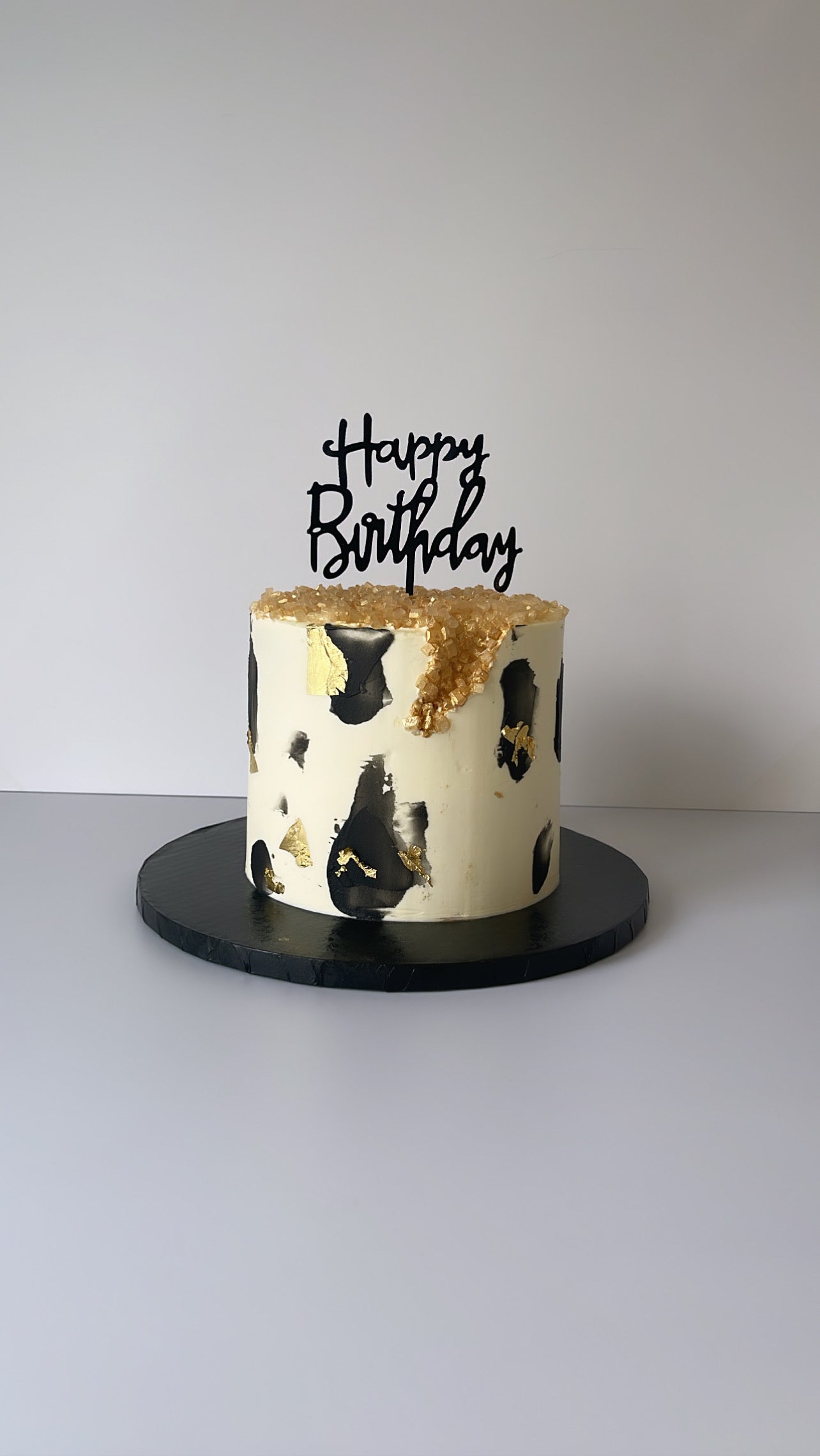 Modern Black & Gold Abstract Birthday Cake