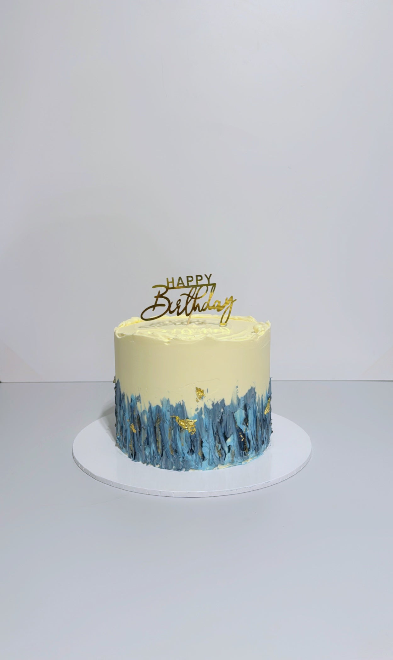 Modern Blue & Gold Textured Birthday Cake