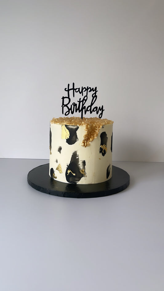 Modern Black & Gold Abstract Birthday Cake