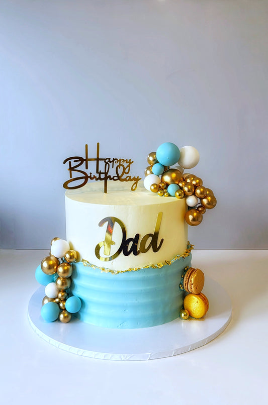 Elegant Blue & Gold Birthday Cake for Dad