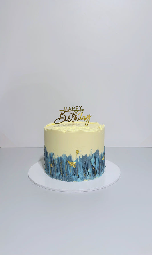 Modern Blue & Gold Textured Birthday Cake