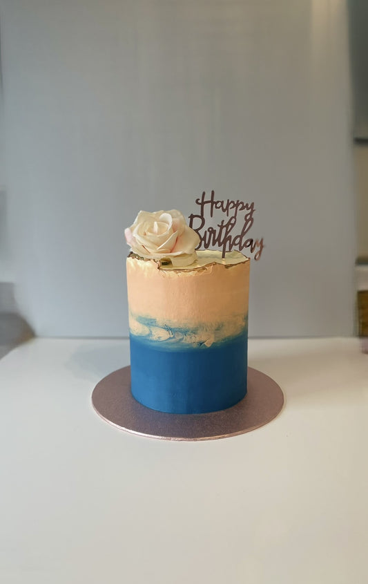 Elegant Blue & Peach Ombre Birthday Cake